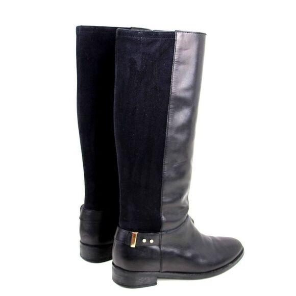 Cole Haan BLACK GENUINE LEATHER SUEDE LOW HEEL ROUND TOE PULL ON TALL BOOTS 7.5B - Picture 5 of 13